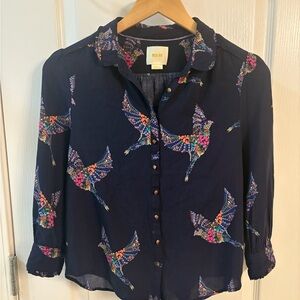 Maeve Multicolor Bird Print Button Down Shirt